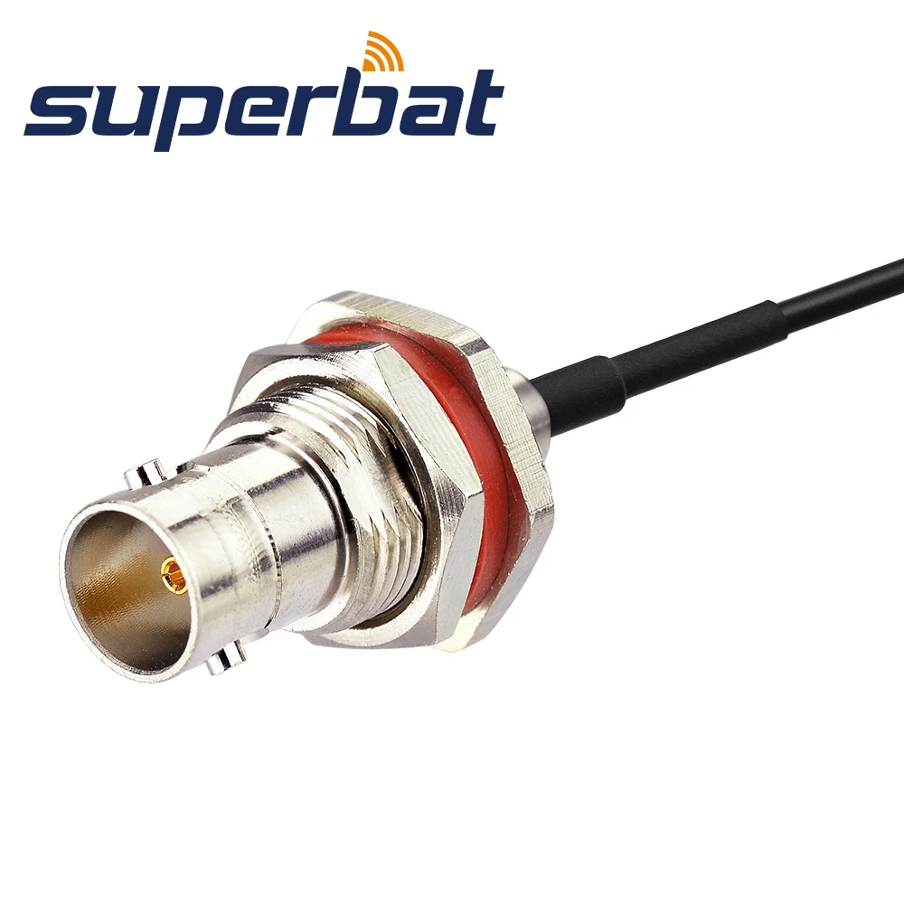 Superbat MCX Male Right Angle to BNC Female Bulkhead O-ring Straight Pigtail Cable RG174 50cm