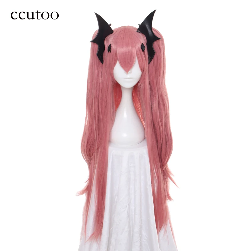 ccutoo Seraph of the end Krul Tepes 100cm Long Straight Pink Synthetic Hair Cosplay Wigs +Chip Ponytails+ Headwear