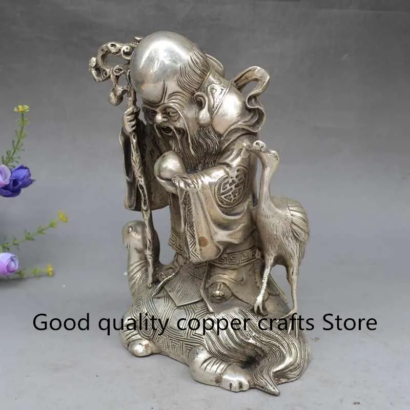 China archaize white copper Peach Longevity Star God Crane Gourd Shou Turtle Statue