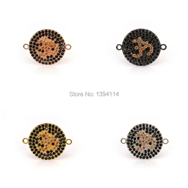 

22*18*2mm Micro Pave Black CZ Round Of Yoga OM Relief Connector For Women As DIY Bracelets Accessory