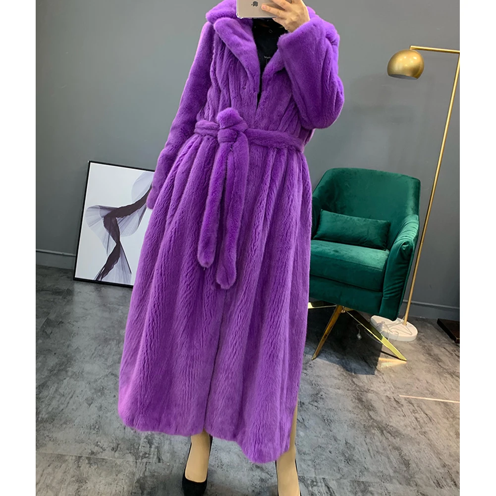 Denny&Dora New Women's Mink Fur Coat Fashion Full-Long Outwear Thick Warm Fur Jacket Purple Plus Size Parkas