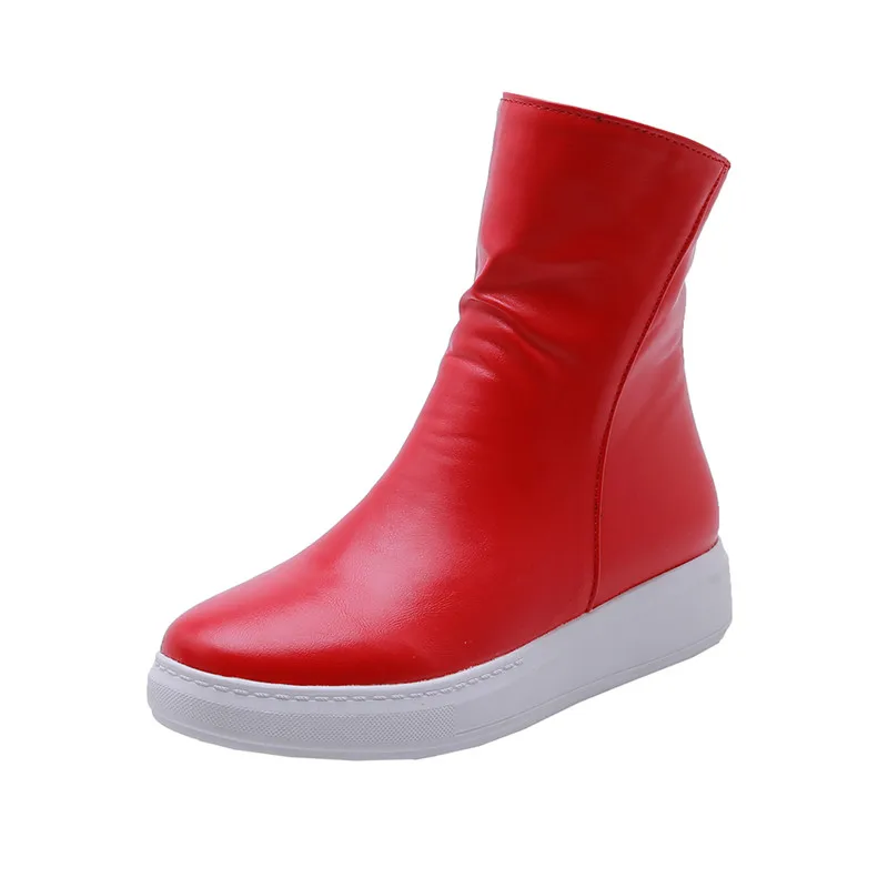 MORAZORA 2024 new arrival women ankle boots pu round toe autumn boots zipper simple comfortable casual flat shoes woman red