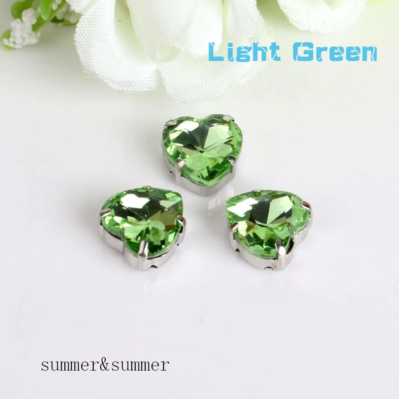 Sewing ! Heart Shape Light green Crystal Glass Rhinestones with Claw DIY Women's Shoes and Wedding Dresses Complete color