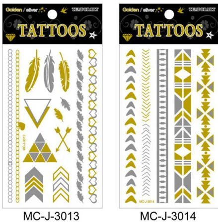 

12 шт./лот сексуальная мода золотые серебряные черные вспышки татуировки металлические Временные татуировки стикеры водонепроницаемые боди-арт временные татуировки
