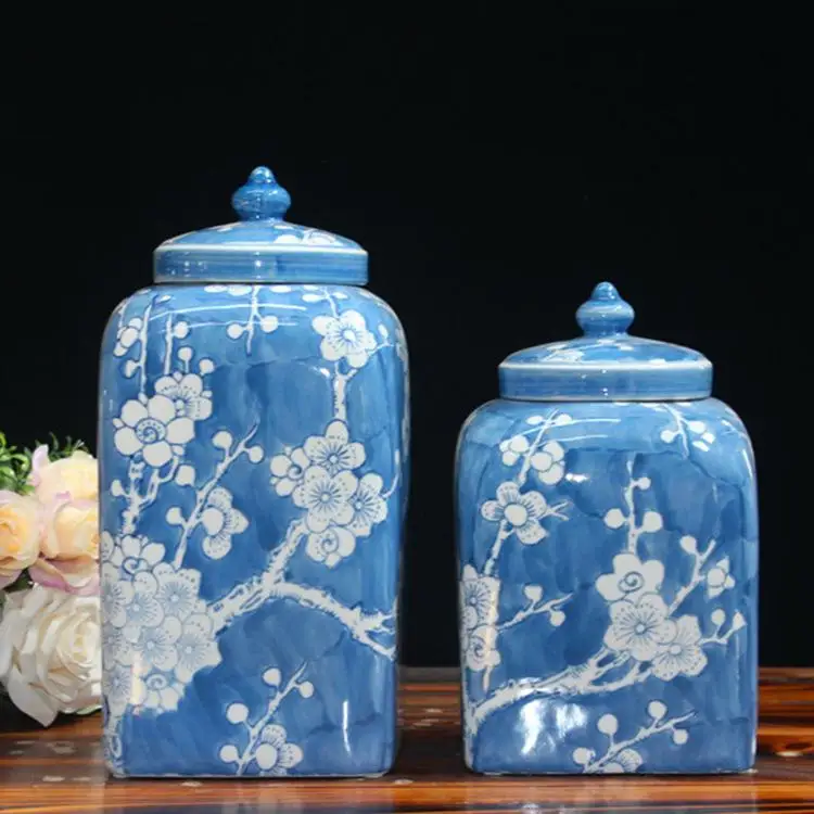 

Jingdezhen Ceramics porcelain Jar Traditional Technology Square Plum Blossom Decorative Jar Soft Decoration porcelain pot jar