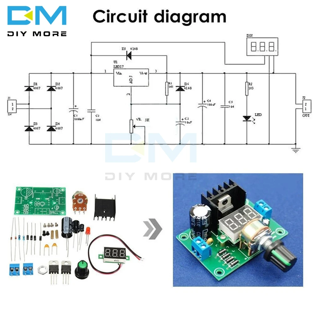 LM317 LED Display Adjustable Voltage Regulator Power Board Module Production Large Secondary School Graduation Design