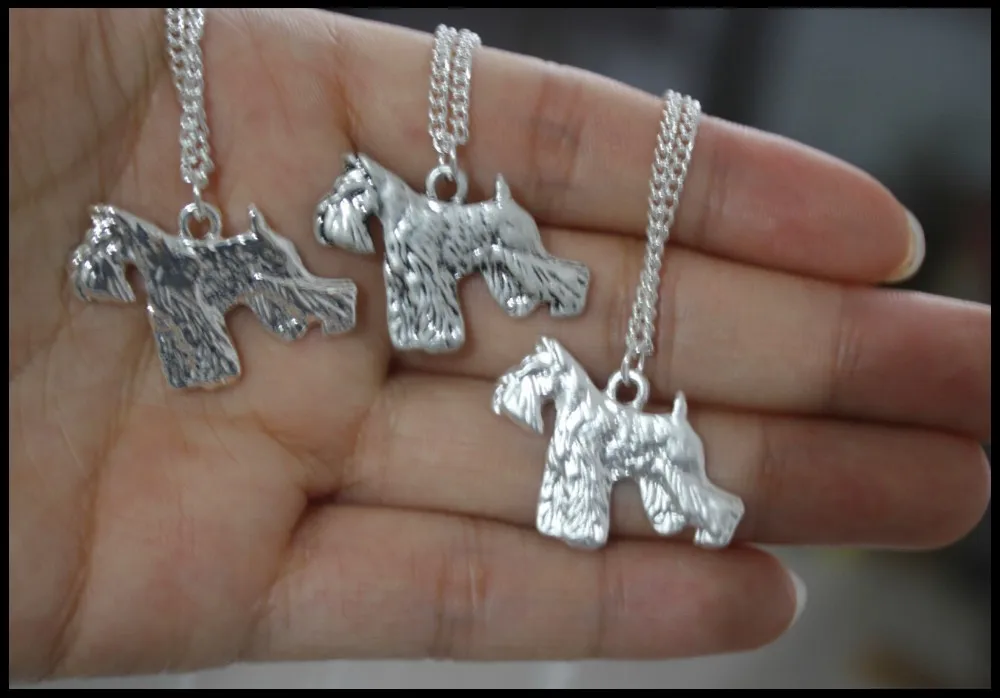 schnauzer dog necklace  Handmade necklace Embossed pendant jewelry Silver color plated fast delivery