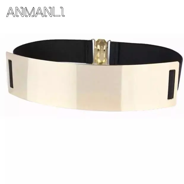 

Women Punk Full Metal Mirror skinny Waist Belt 2019 Metallic Gold Plate 3cm Wide Chains Lady ceinture sashes for dresses RT18