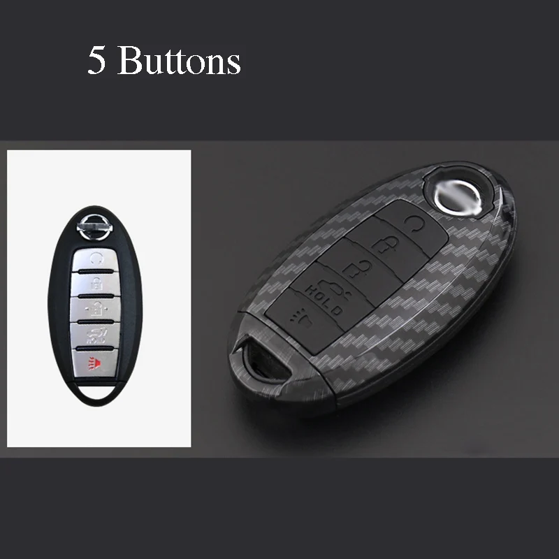 ABS Carbon Fiber Shell+Silicone Cover Remote Key Holder Fob Case&KeyChain For Nissan Patrol 2018