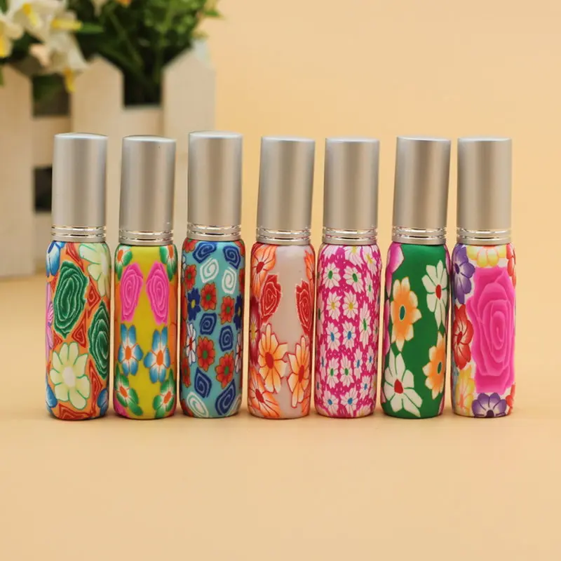 

50pc/Lot 8ml Parfum Aluminum Cap Fimo Spray Scent Bottle Pump Polymer Clay Flower Glass Empty Refillable Atomizer Perfume Bottle