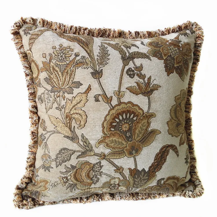 Deluxe American Style Beige Cushion Cover Decorative Pillow Case Floral Heavy Soft Chenille Sofa  45 x 45 cm Sell by Piece