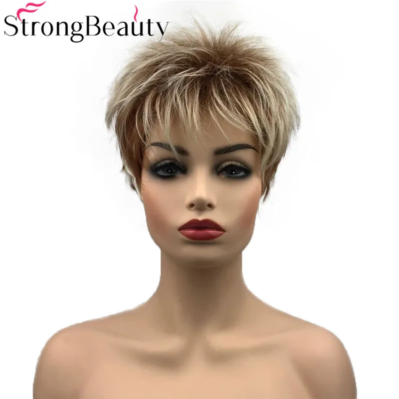 Strong Beauty Short Straight Wigs Synthetic Women Wig Mix Color Heat Resistant Hair