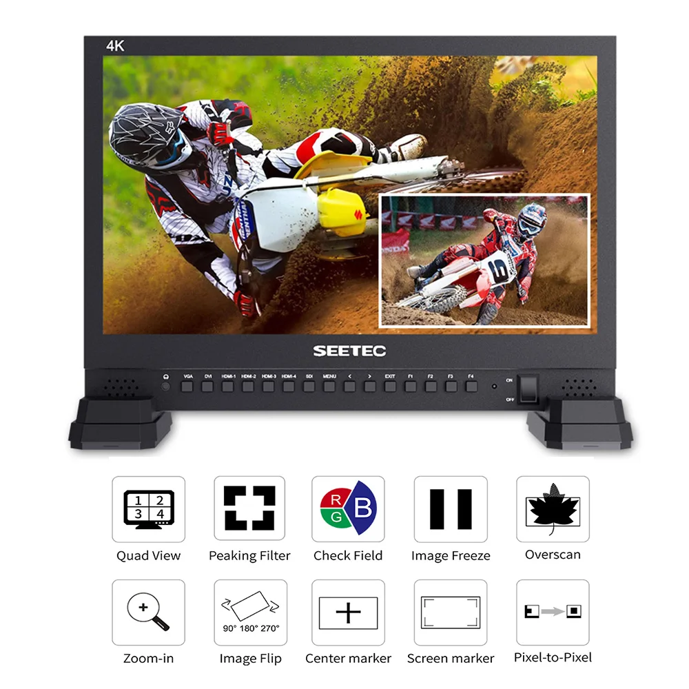 SEETEC 4K156-9HSD 15.6 Inch IPS 3G SDI Broadcast Monitor UHD 3840x2160 4K Video Monitor LCD 4x4K HDMI Quad Split Display VGA DVI