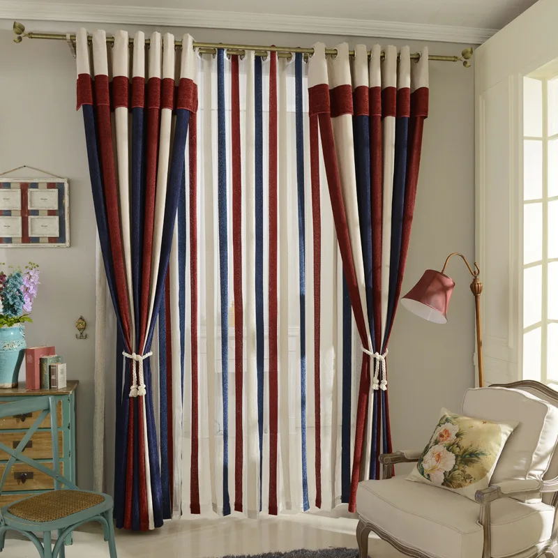 Most Thick Blackout Red Blue stripe patchwork curtains study Room Curtain Classic living rooms pontifical's bedroom the Curtains