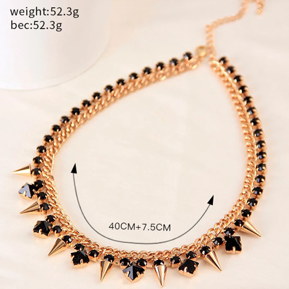 YFJEWE The New Style Fashion Jewelry for women black rhinstone crystal Gold Color Necklace chain rivets Party Accessories #N029