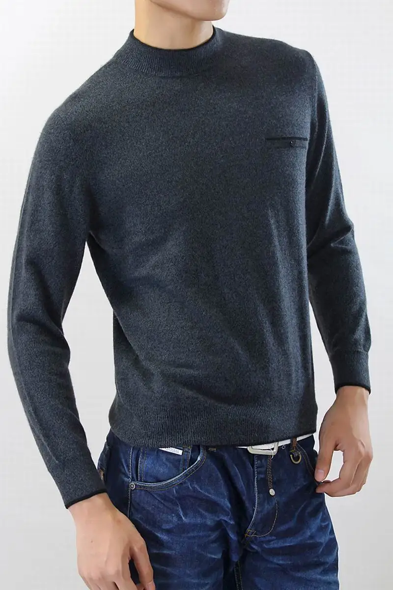 Pure Cashmere Sweater For Men Winter Pullover Solid Dark Gray Casual High Quality Natural fabric Free shipping Stock Clearance