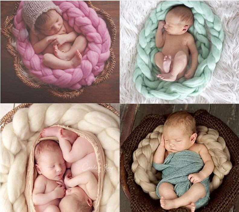 

Newborn Photography Props Baby Photo Blanket 5 Colors 4M Long Basket Acrylic Filler Braid Basket Stuffer atrezzo fotos bebe