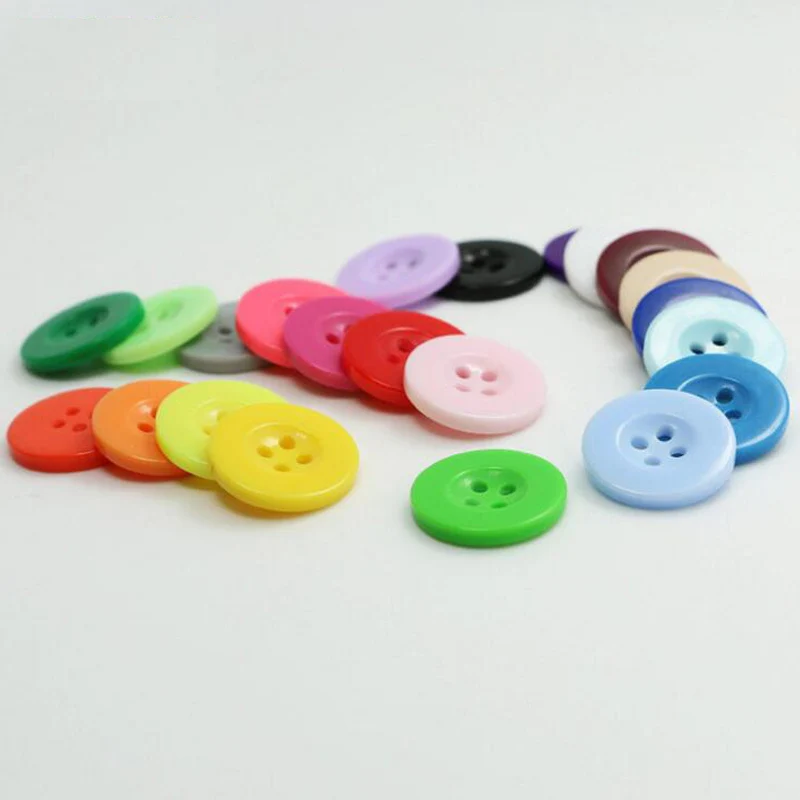 Resin Buttons Sewing on Shirt, Underwear Dyed Flatback, Bulk Plastic Button for Clothing, Solid Color, 4 Holes, 9-25mm, 100 pcs