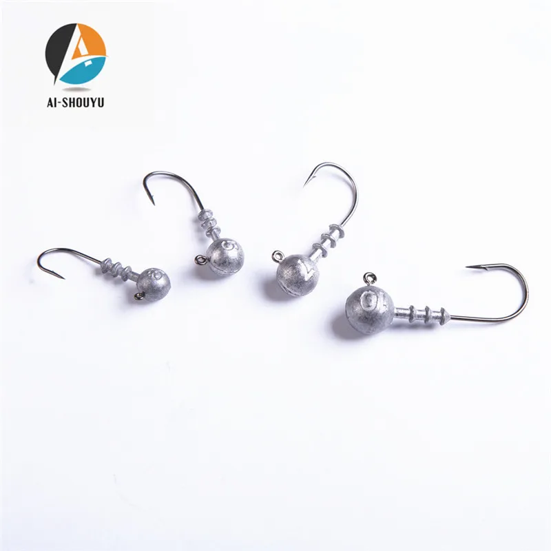 

AI-SHOUYU Exposed Lead Jig Head 3.5g 5g 7g 10g Barbed Hook 10pcs/lot Soft Lure Jigging Hook Fishing Hooks