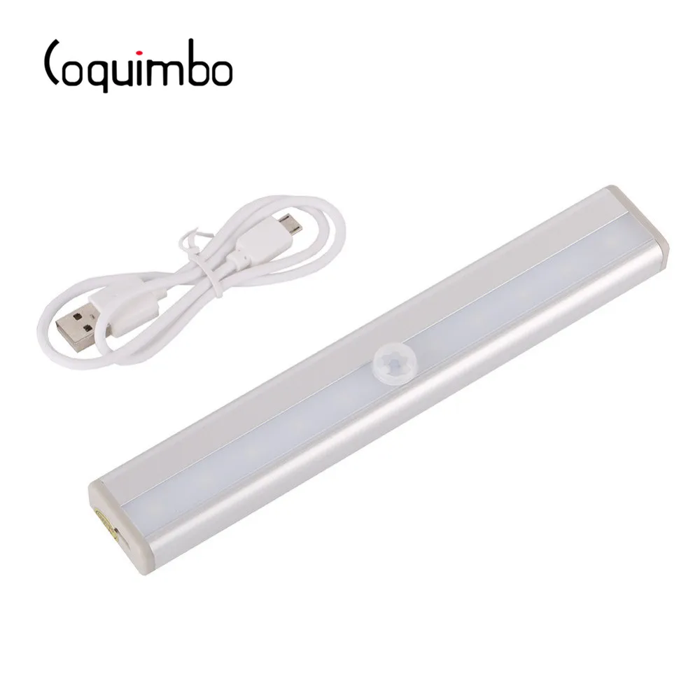 

Coquimbo 10 LEDs Motion PIR Sensor Cabinet Night Light USB Rechargeable Wardrobe Automatic Light Emergency Sensor Night Light