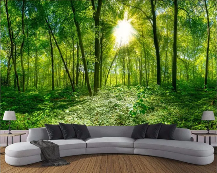 

Custom 3D Photo Wallpaper 3D Stereoscopic Space Green Forest Trees Nature Landscape Large Mural Wallpaper For Living Room Modern