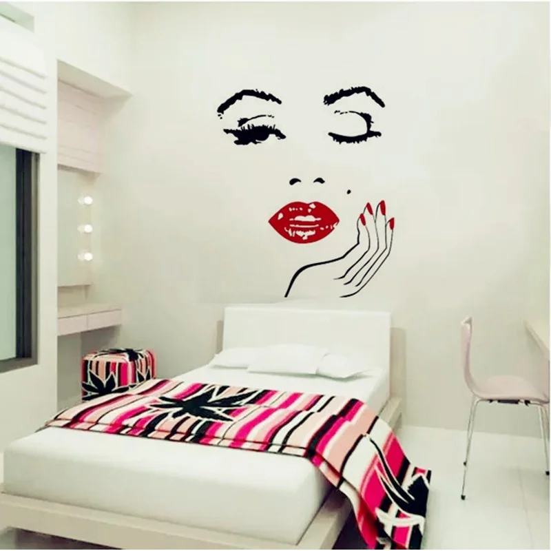 Beauty Salon Girl Face with Hand Manicure Nail Lips Wall Decals Vinyl Wall Stickers Interior Home Decor Art Murals Sticker