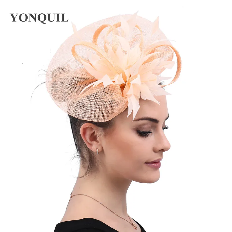 Elegant Ladies Hair Champagne Fascinators Hair Accessories Hats Headbands Women Fancy Feather Wedding Race Female Derby Headwear