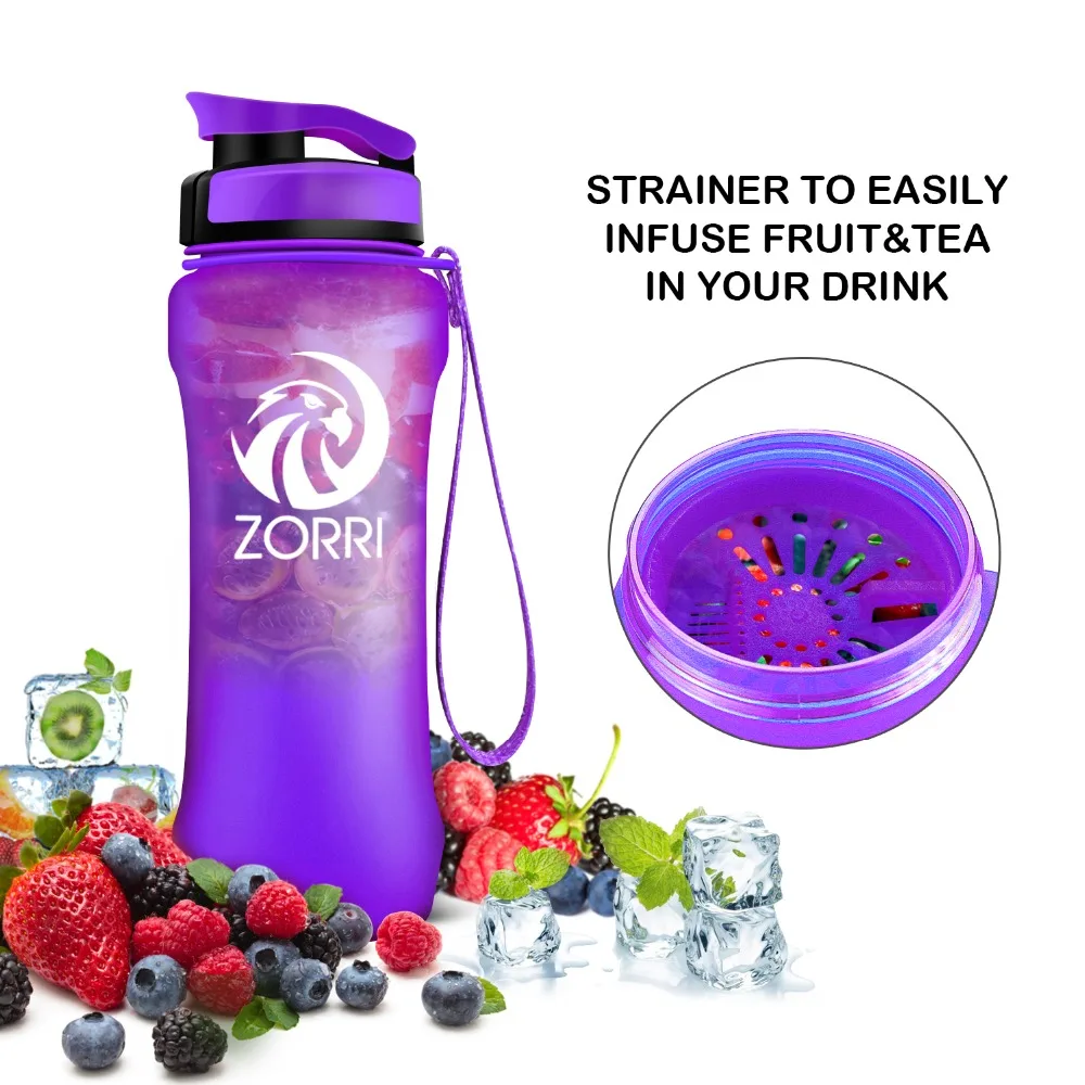 ZORRI Water Bottles Fruit Tea Sport Portable LeakProof Shaker Tritan Plastic Drinkware 600ml/800ml/1000ml BPA Free with Filter