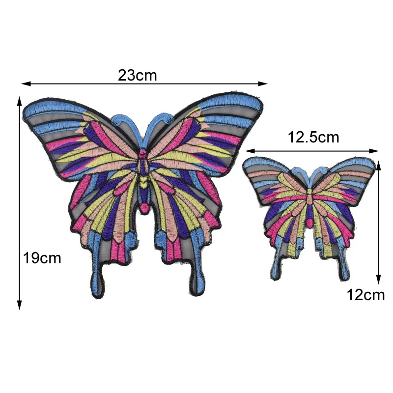 2PCs/Set Butterfly Sew On Patches Big Applique DIY Clothing Embroidered For Jeans T-Shirt Bags Fabric Sewing Accessories NL152