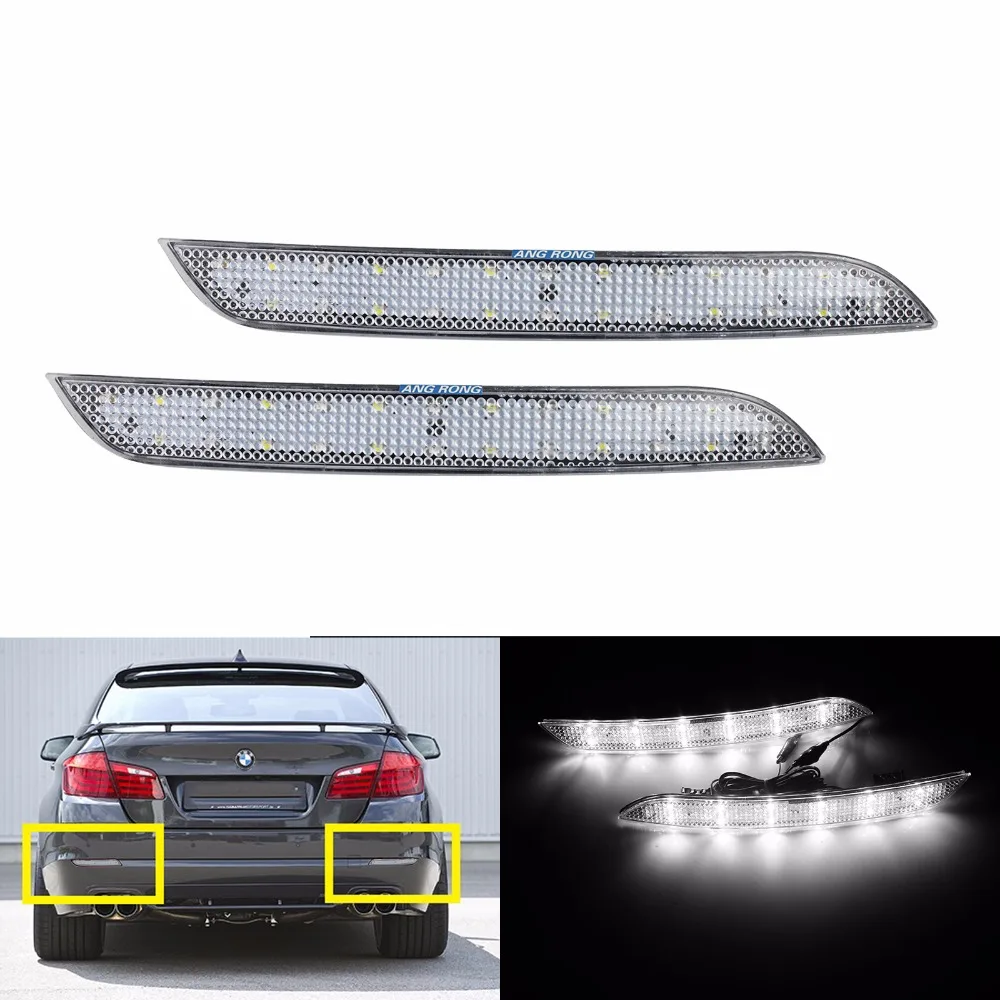 ANGRONG 2x Clear Lens Rear Bumper Reflector LED Reverse Brake Light For BMW 5-series 520d, 520i, 523i, 525d 2009-2014(CA179)