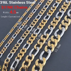 Width 3.0mm-7.5mm Statement Stainless Steel Necklace Vintage Figaro Chains Women Silver and Gold Color Tone Wholesale