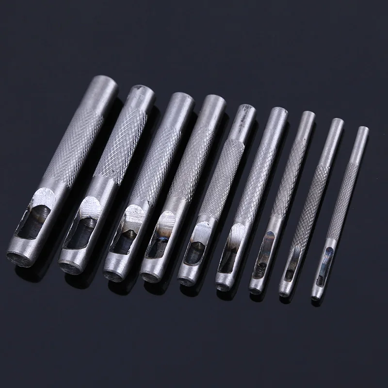 9 In 1 Steel Hollow Punch Tool for Leather Plastic Wood Belt Hole Punch 2.5mm-10mm, Leather Needle Drift Pin Metal Craft Tools