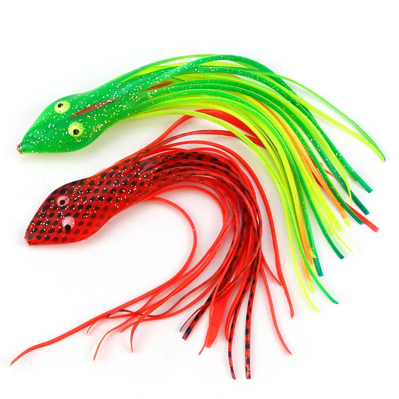 Saltwater Ocean Fishing Lure Soft Bait 15cm Snake Head Octopus Artificial Lures Buzzbait Bass Catch Lot 2 Pieces