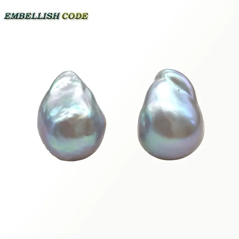 Resize baroque pearls 925 silver Ring stud earring set gray grey colourful Lustrous flameball for women