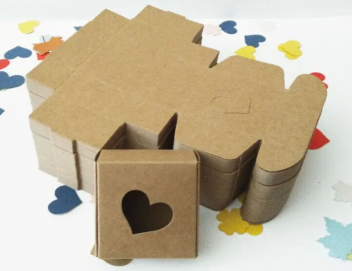 350gsm Kraft box window easy assembled 75x75x30mm handmade gift packing box for candy 50pcs lot