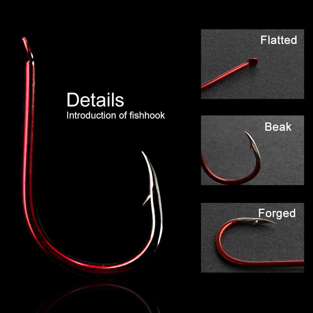 NGB 30-50pcs High Carbon Steel ISEAMA Barbed Luminous Fishing Hook 4-13# Black Nickel Red Single Carp Fishing Hook