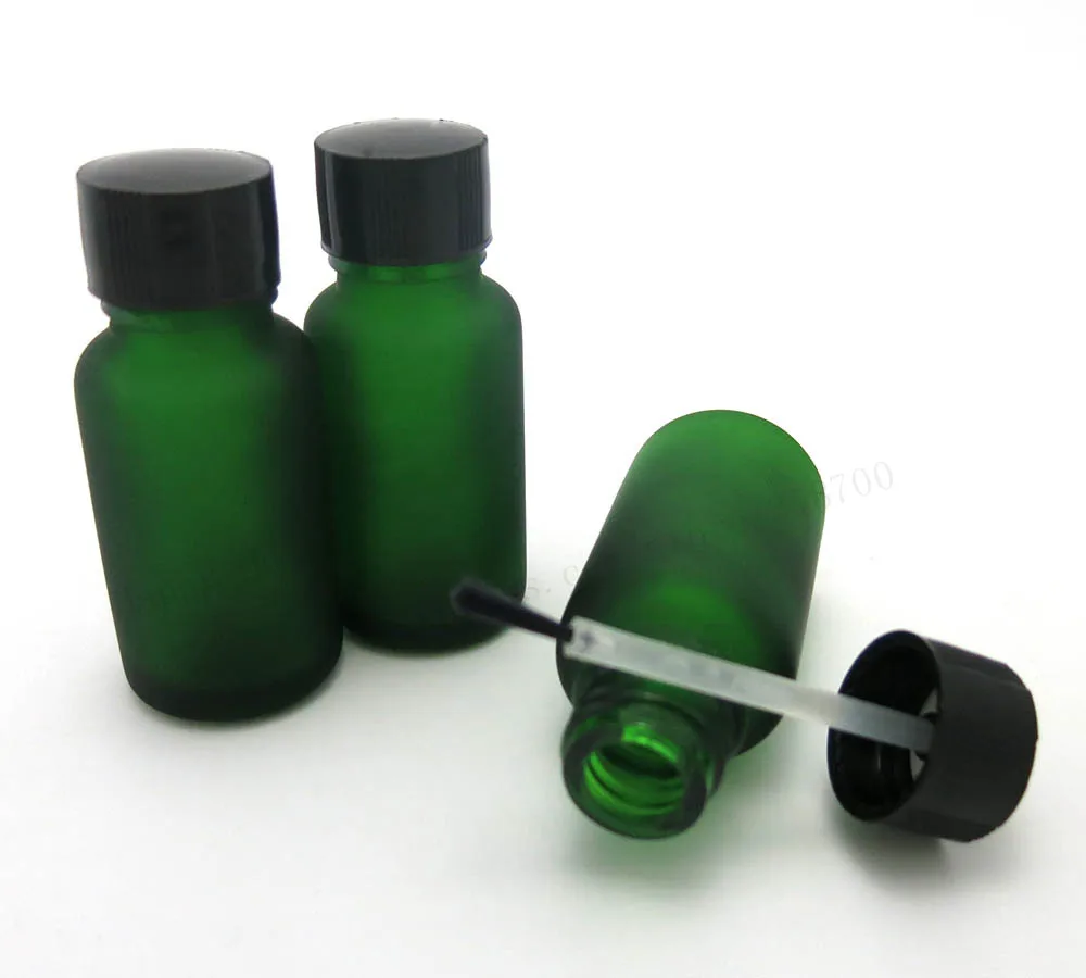 360pcs/lot 15ml  Empty  frost green glass bottle 2/1oz essential oil  container with brush cap