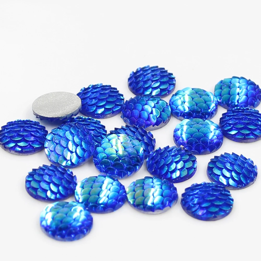 New Fashion 50pcs 12mm Mix Colors Mermaid Fish Scale Style Flat Back Resin Cabochons For Bracelet Earrings Patch Accessories