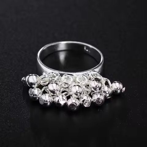 925 Fashion fashion Wedding Silver color ring beads charms for WOMEN Lady silver color cute Ring jewelry engagement R016 MARK ,
