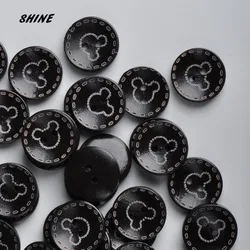 Wooden Sewing Buttons Scrapbooking Round Black Two Holes Mickey Pattern 15mm Dia.  50PCs Costura Botones Decorate bottoni botoes