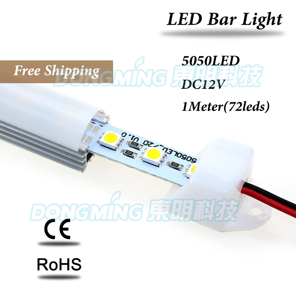 5pcs 100cm 1m led bar light 5050 72leds led hard strip 12V + U groove + pc milky/clear cover + DC connectors