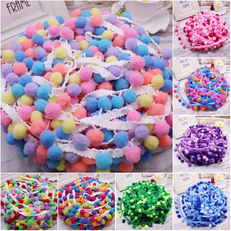 Lace Ribbon Sewing Accessories Pom Pom Tassel Pompoms Trim Ball Fringe Embroidery DIY Apparel Fabric Cord Sewing Supplies 2Yard