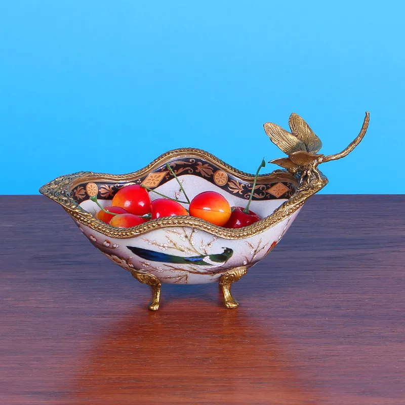 European-style dried fruit tray living room household Vintage luxury ceramics household jewelry creative American receptive tray