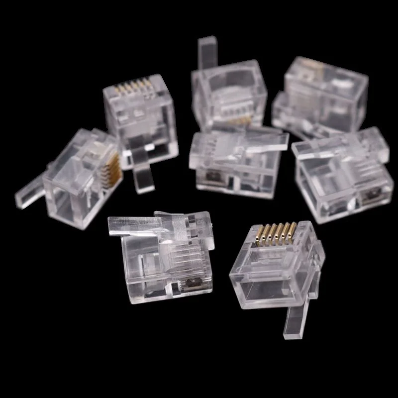 50PCS/lot RJ11 RJ12 Connector 6P6C Cable Plug DIY Cable Plug Left Buckle Crystal Head