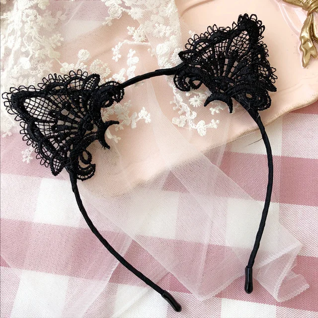 1 PC nowy wysokiej jakości styl dziewczyny koronki opaska z uszami kota opaska do włosów włosy księżniczki akcesoria nakrycia głowy Sexy słodkie pasma włosów