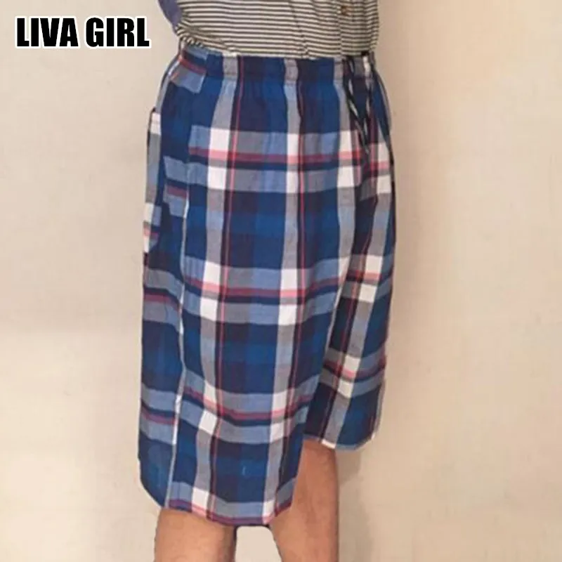 Liva Girl Summer Casual Men Shorts Beach Board Plaid Pattern Shorts Soft Breathable Cotton Plus Size 3XL For Male Clothings