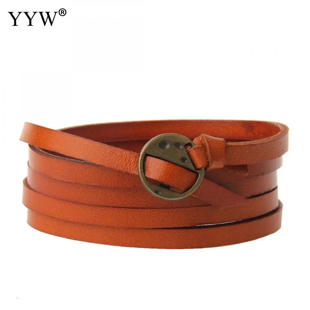 Handmade Multilayer PU Leather Snap Button Charm Bracelet Men Women Vintage Long Bracelets Bangles Male Female Wristband Jewelry