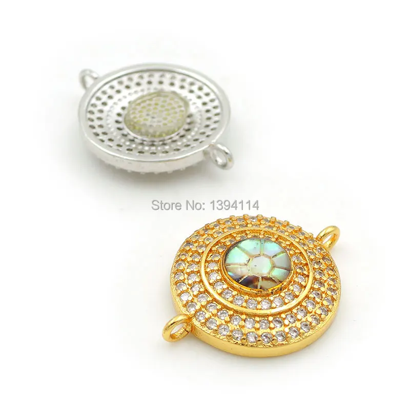 19*15*3mm Micro Pave Clear CZ Gridding Abalone Shell Gradual Round Connector Fit For Women As DIY Bracelets Accessory