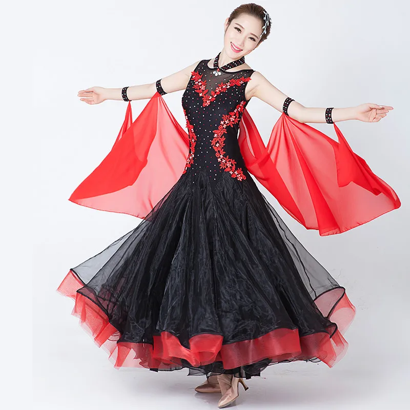 Female International Standard Ballroom Dance Skirt Women Slim Waltz Tango Dance Dress White Black Modern Dance Dress Flamenco 18