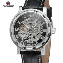 Fashion Forsining Top Brand Mens Watch Vogue Handwinder Movement Leather Strap Analog Skeleton Wristwatches